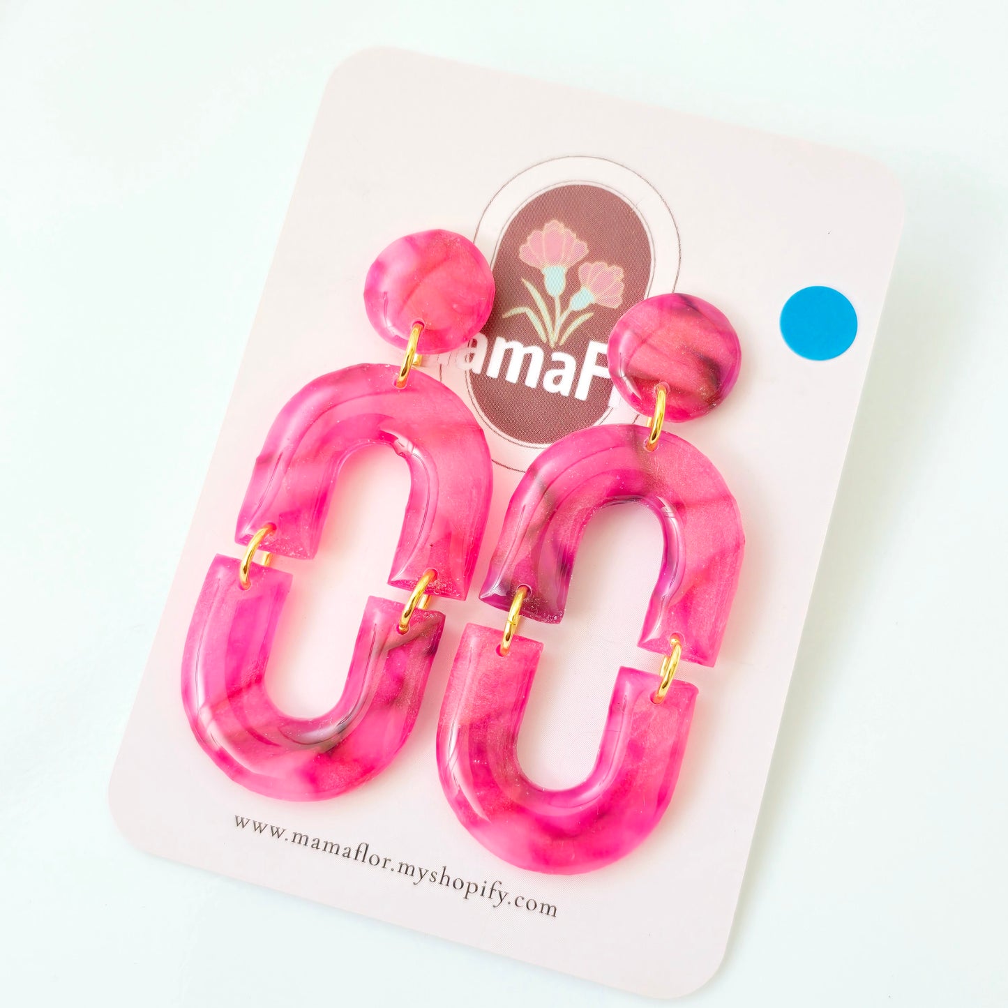 Petite Olivia Dangle Earrings in translucent hot pink marble