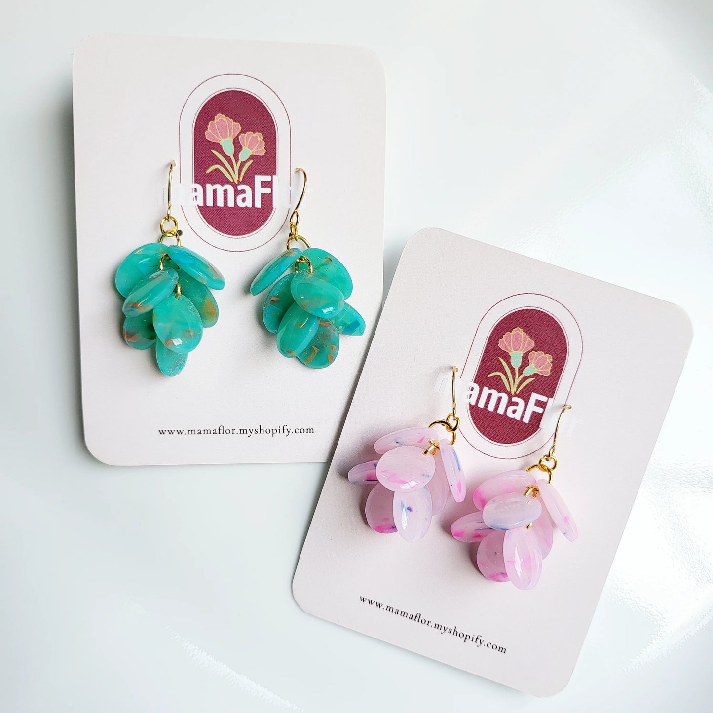 Ada Cascade Earrings in orange speckled translucent turquoise