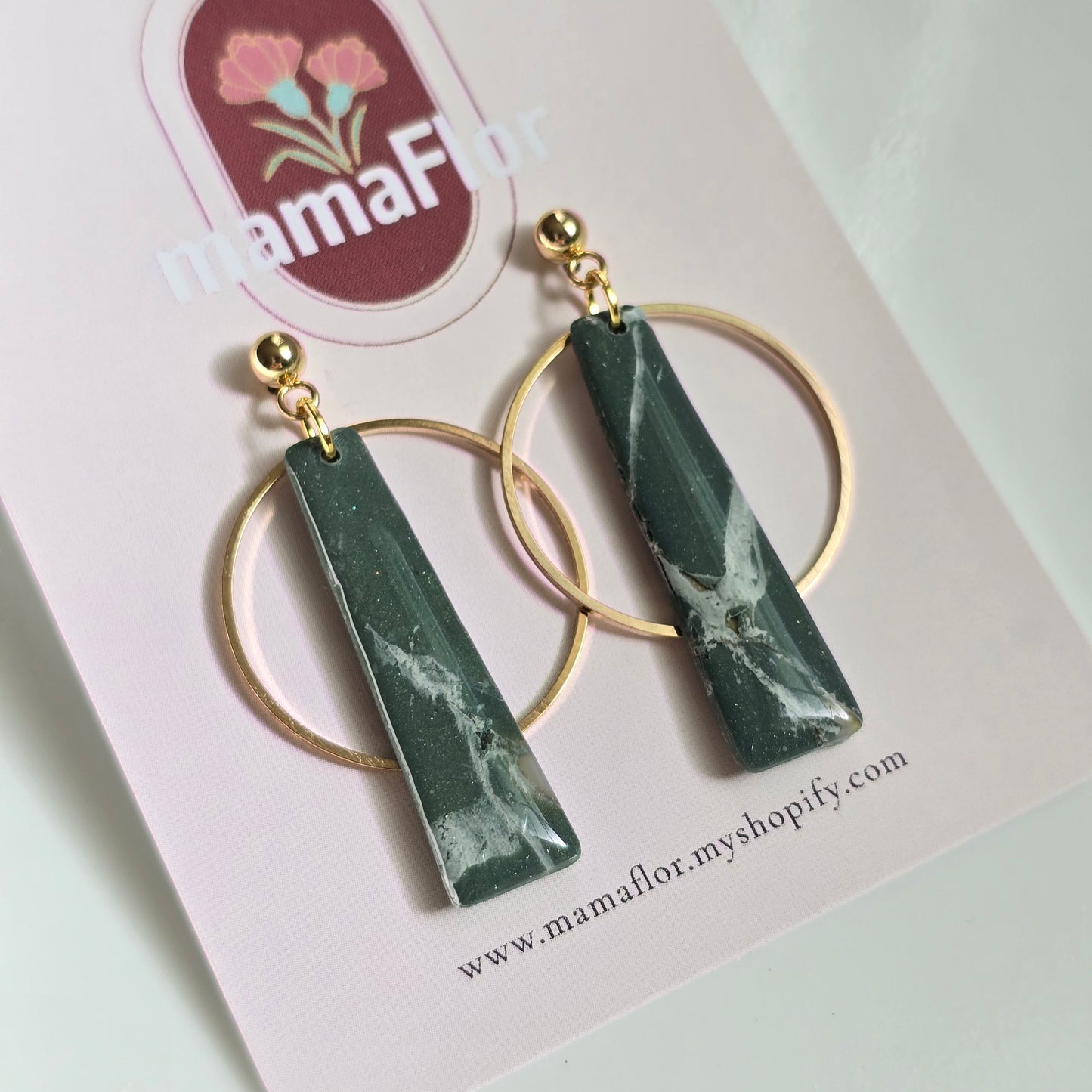 Petra Halo Dangle Earrings in green earth tone marbling