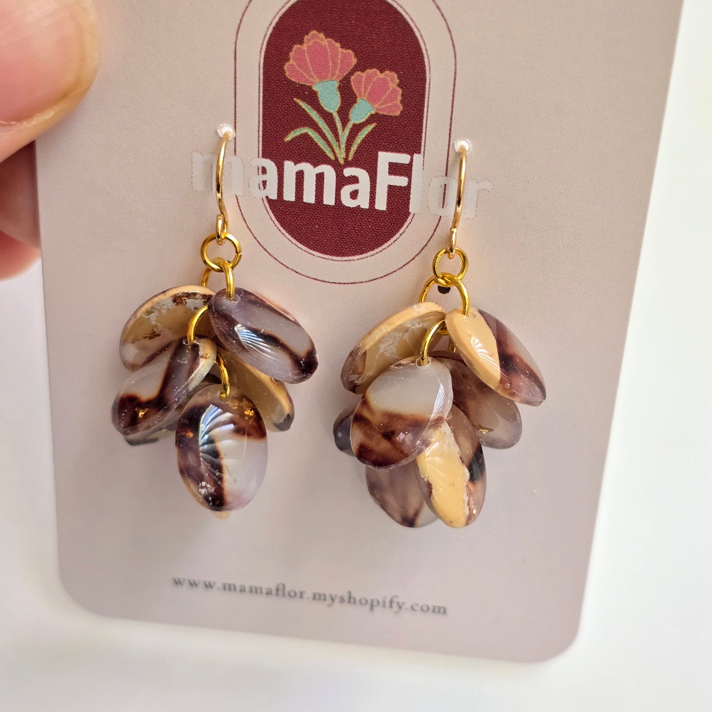 Ada Cascade Earrings in a neutral translucent marbling