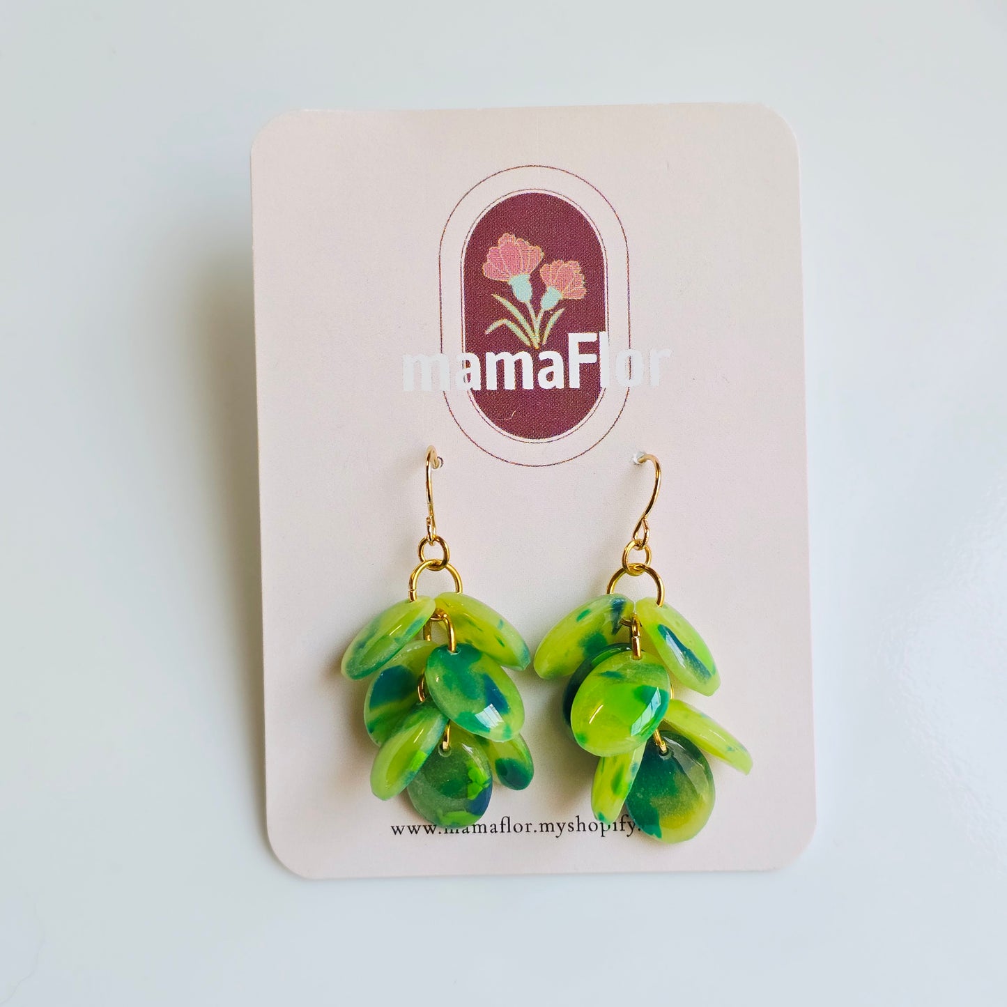 Ada Cascade Earrings in Tropical greens