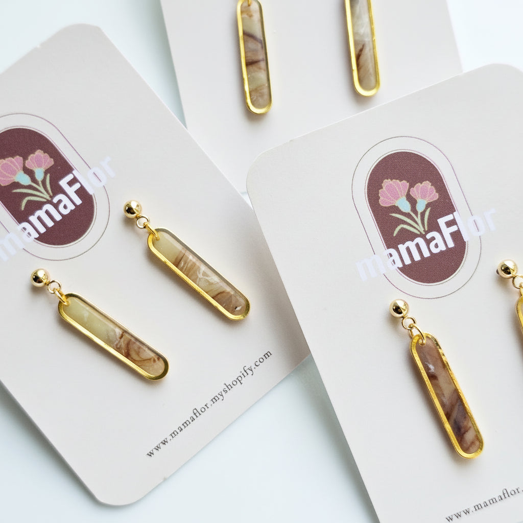 Eliza Dangle Earrings in Neutral Stone marbling