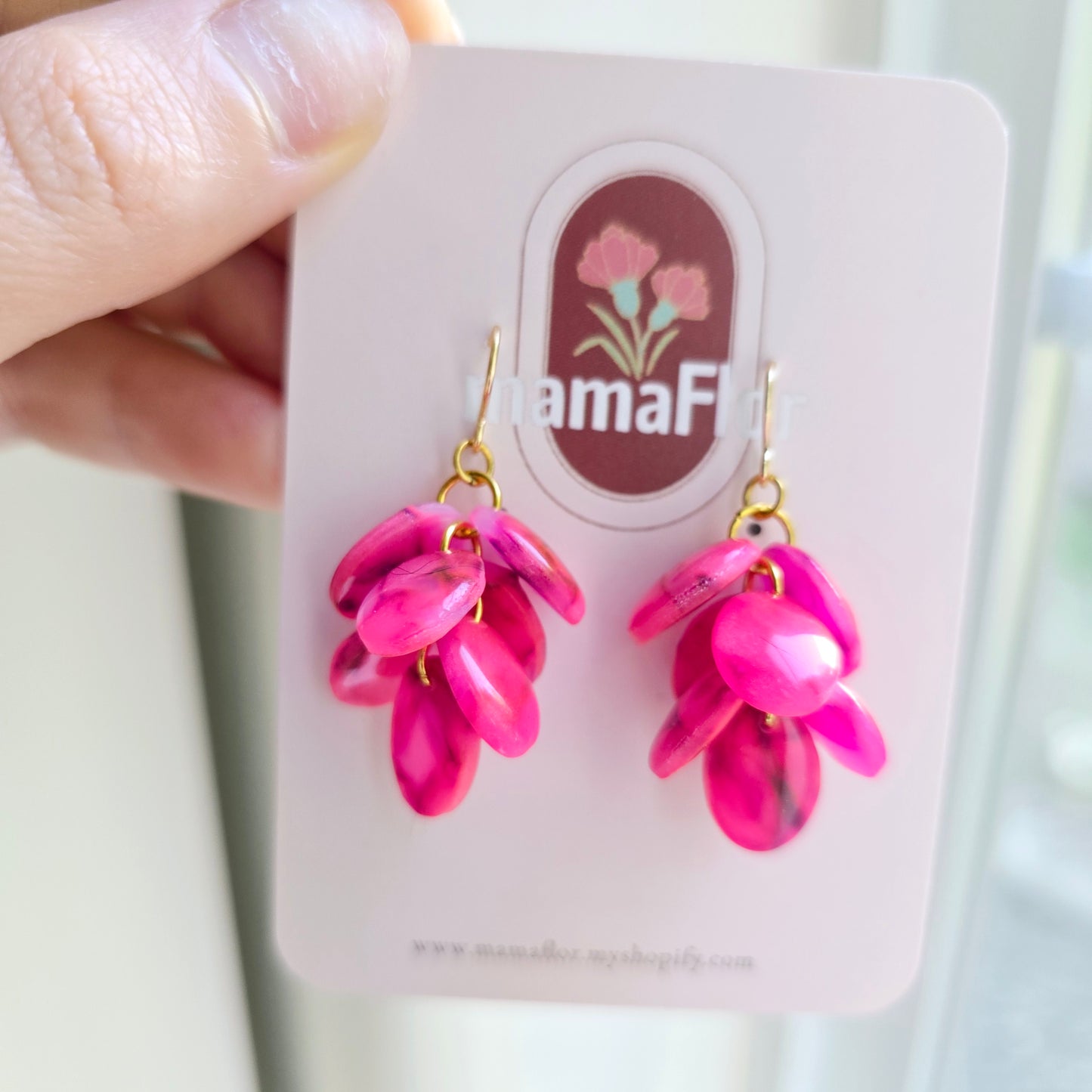 Ada Cascade Earrings in marble hot pink