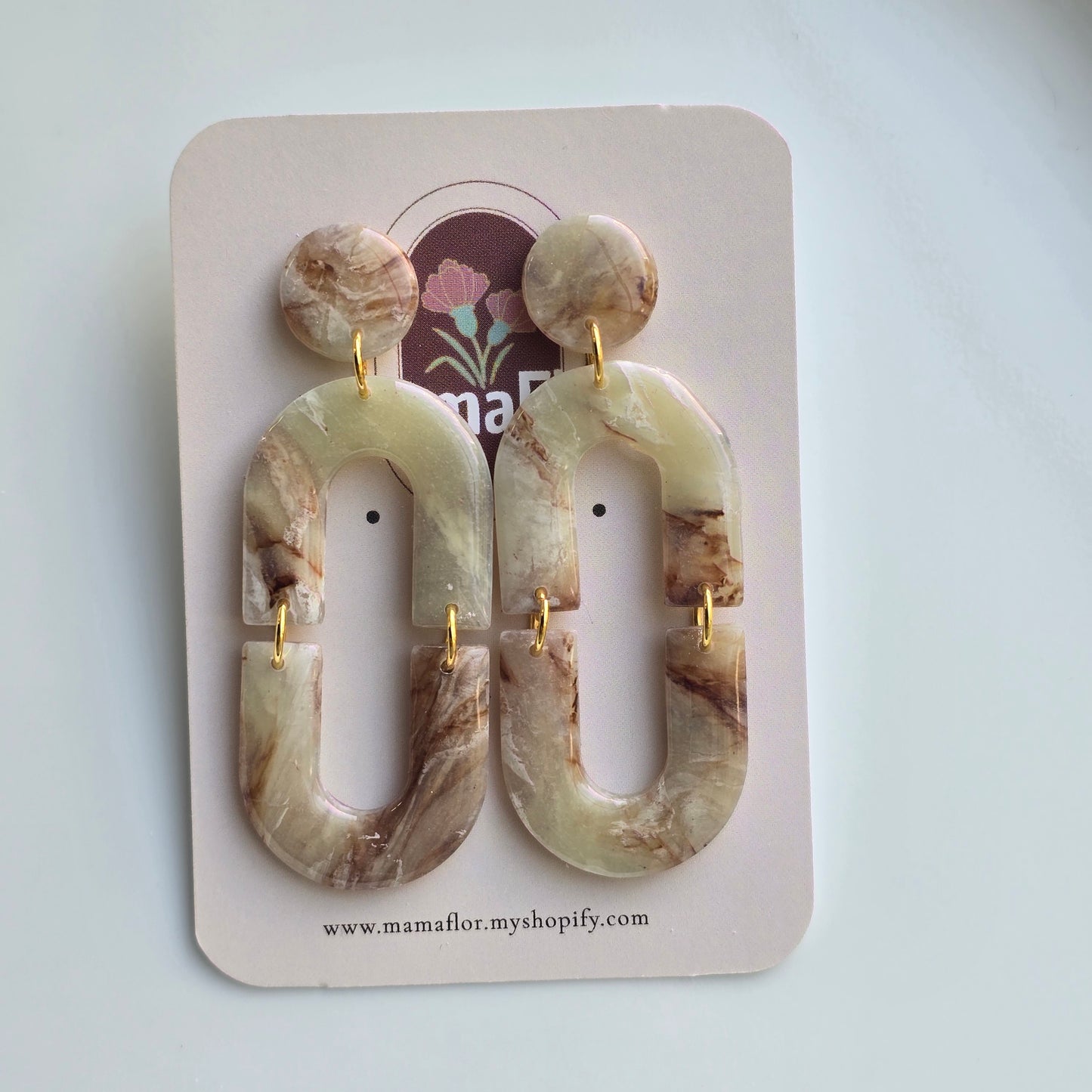 Olivia Dangle Earrings in Neutral Stone marbling