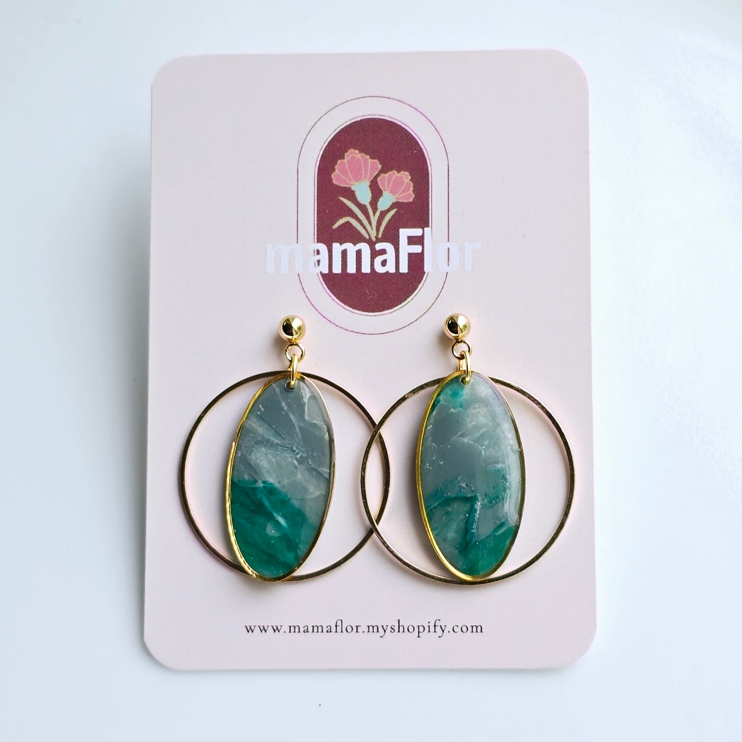Cat Eye Hoop Earrings in blue gray marble