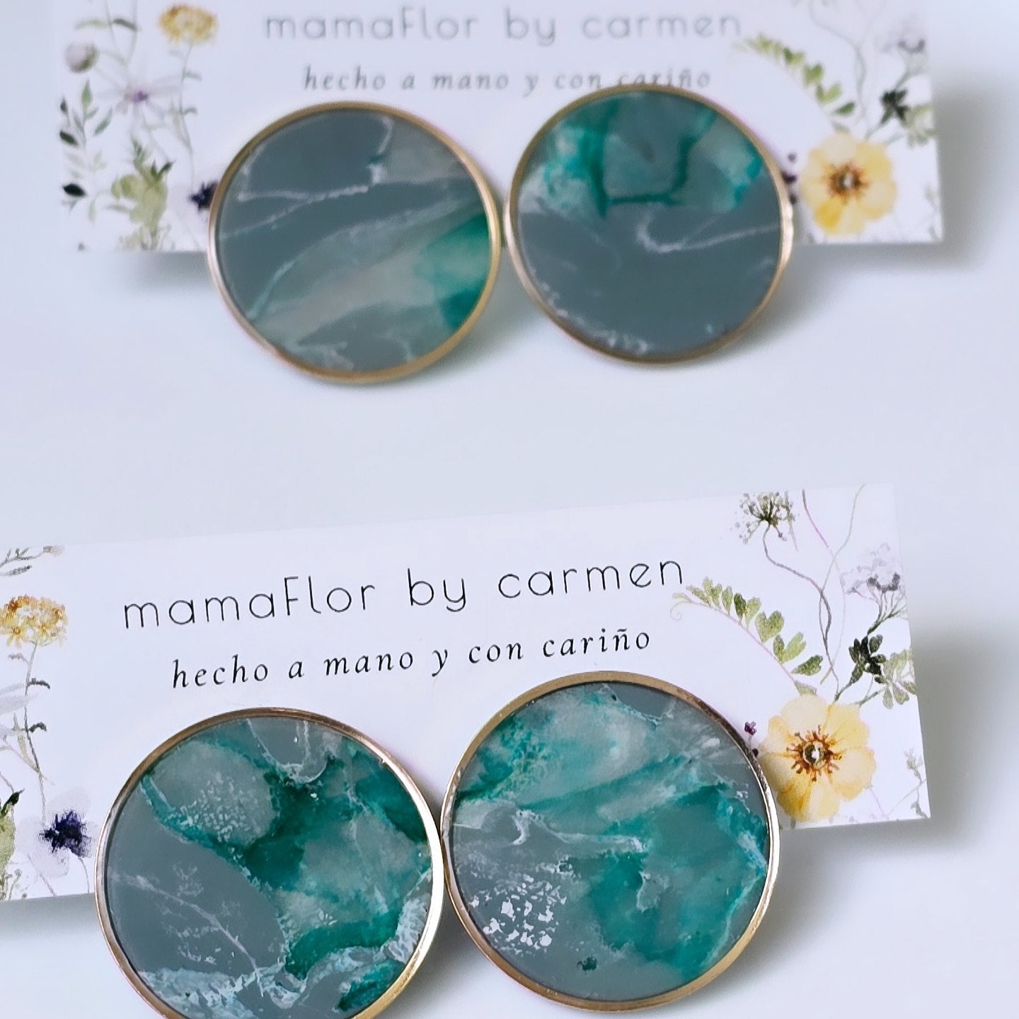 Circle Stud Earrings in blue gray marble