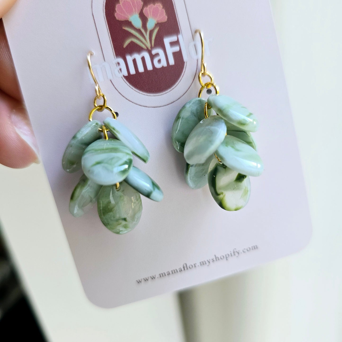 Ada Cascade Earrings in marbled sage