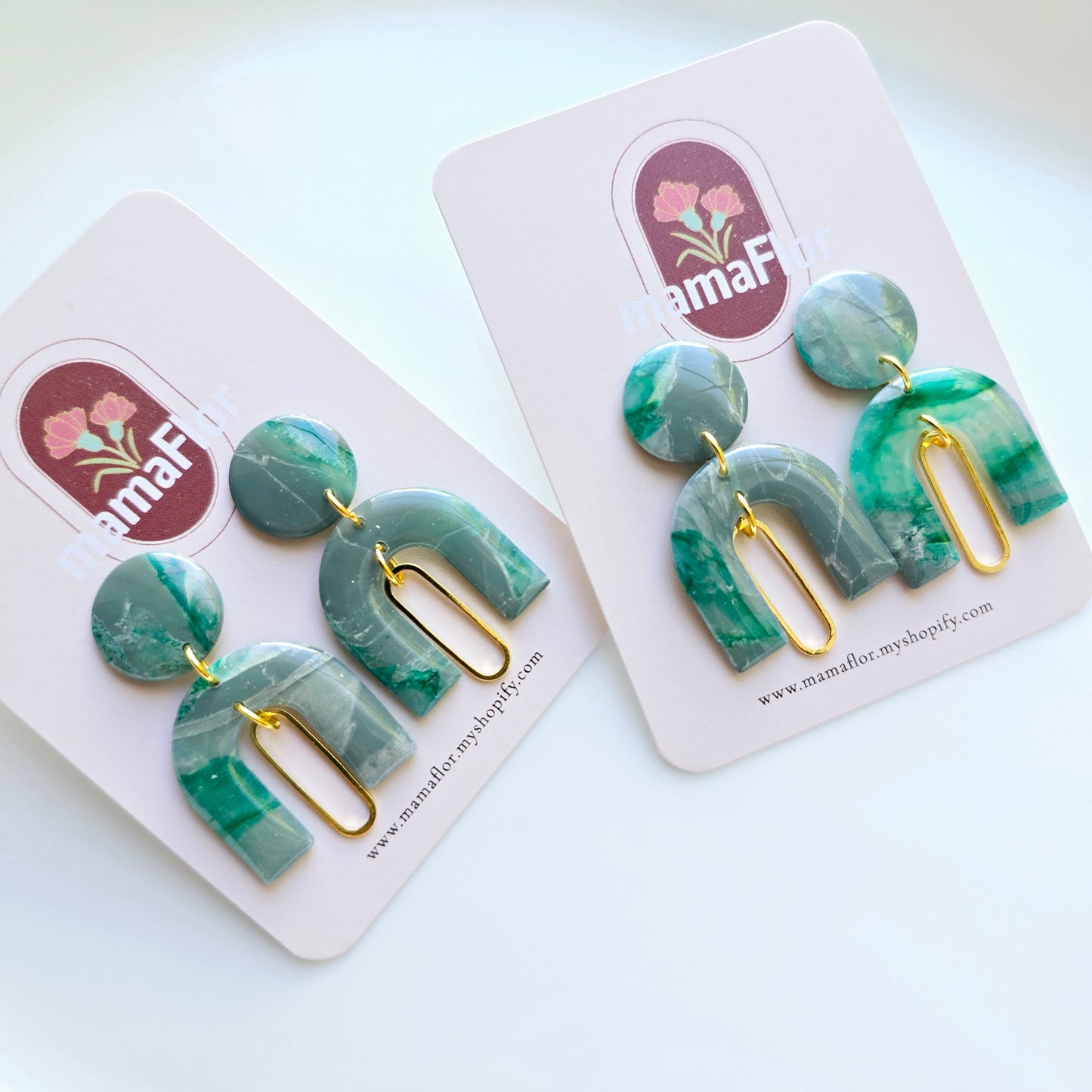 Miranda Dangle Earrings in blue gray marble
