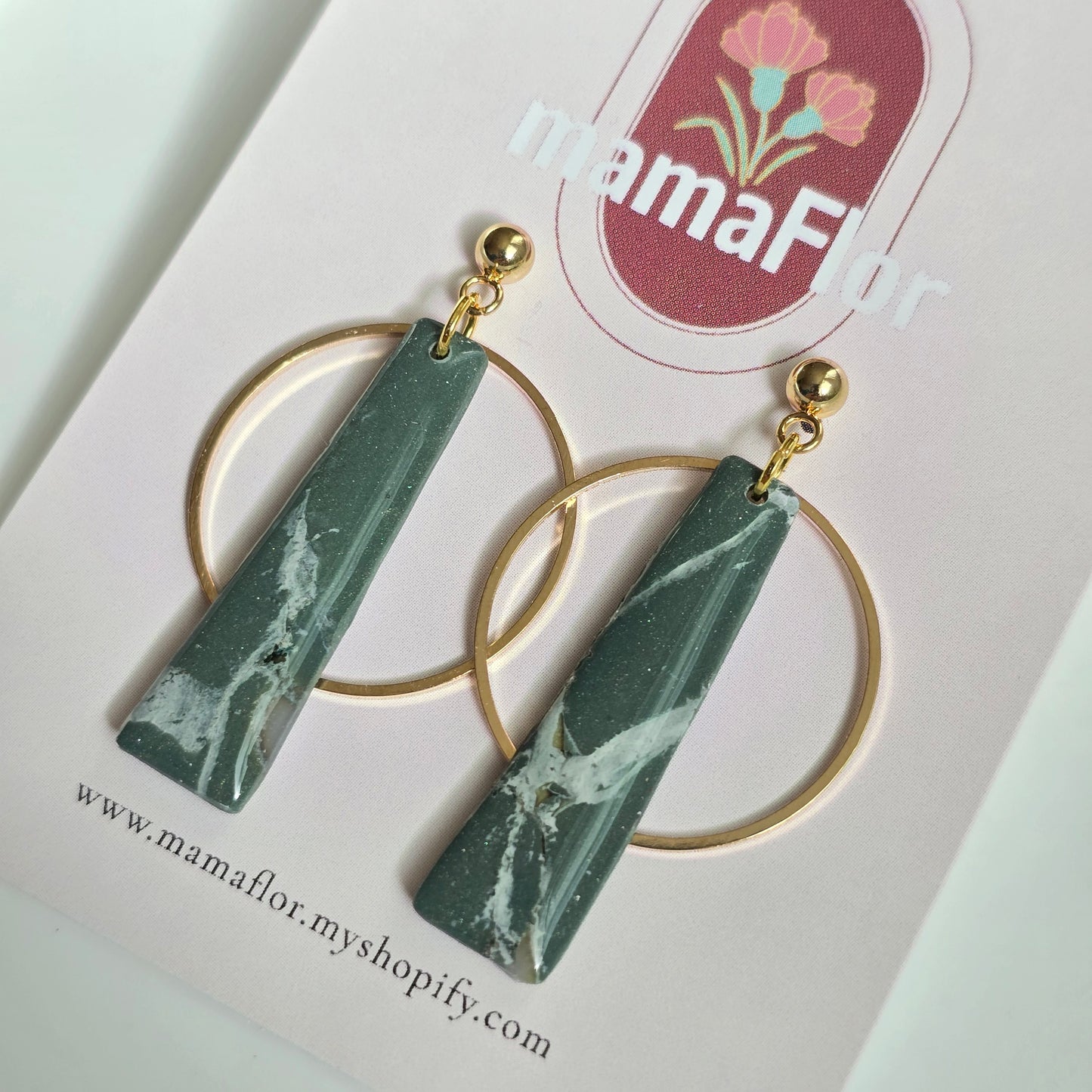 Petra Halo Dangle Earrings in green earth tone marbling