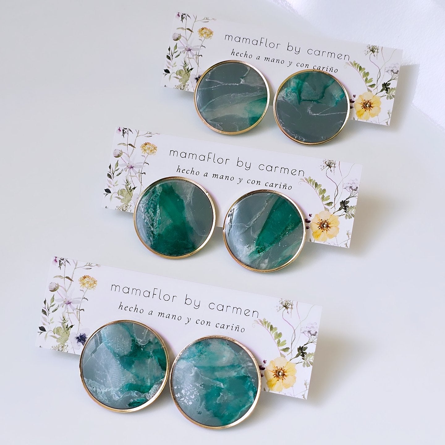 Circle Stud Earrings in blue gray marble