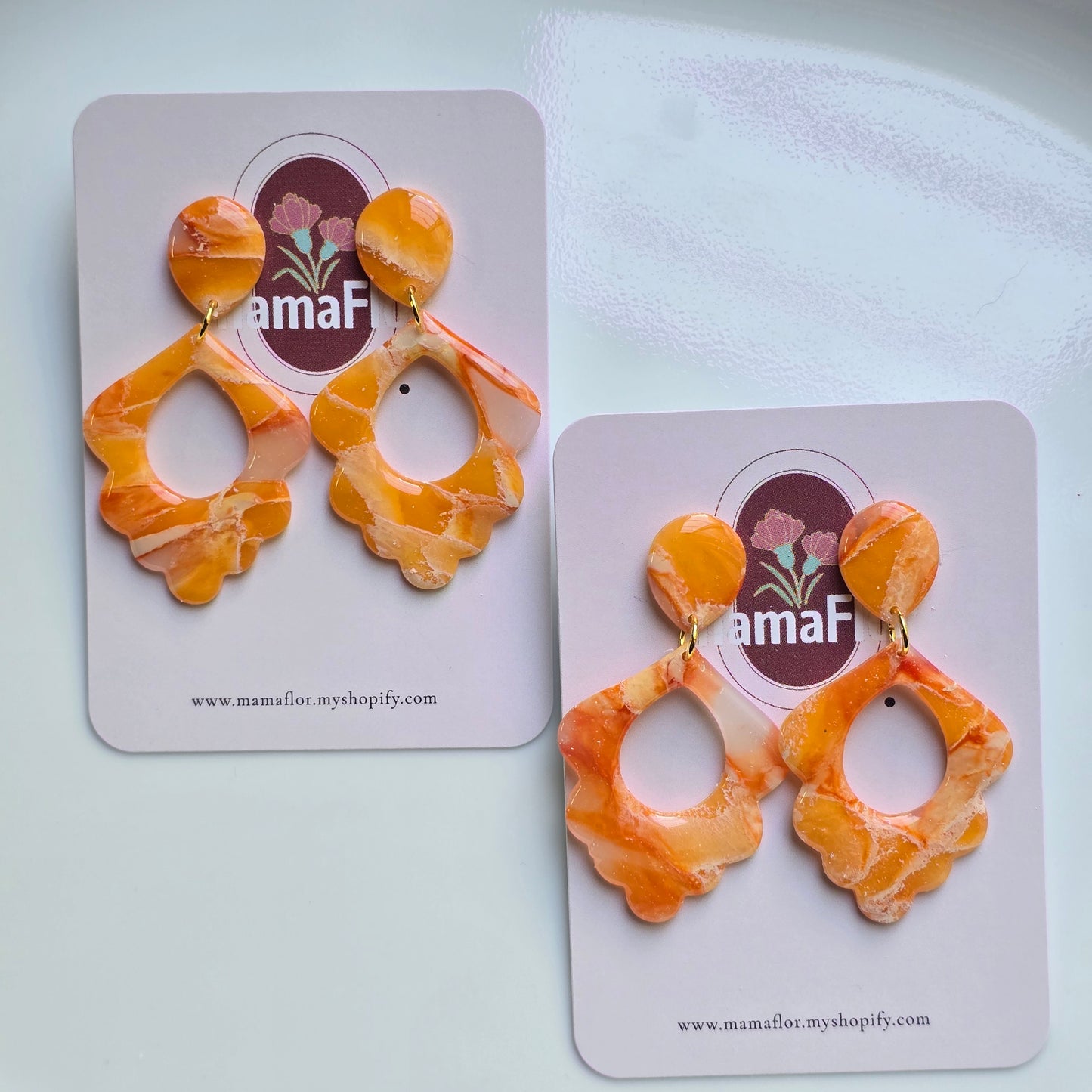 Paloma Dangle Earrings in translucent clementine marbling