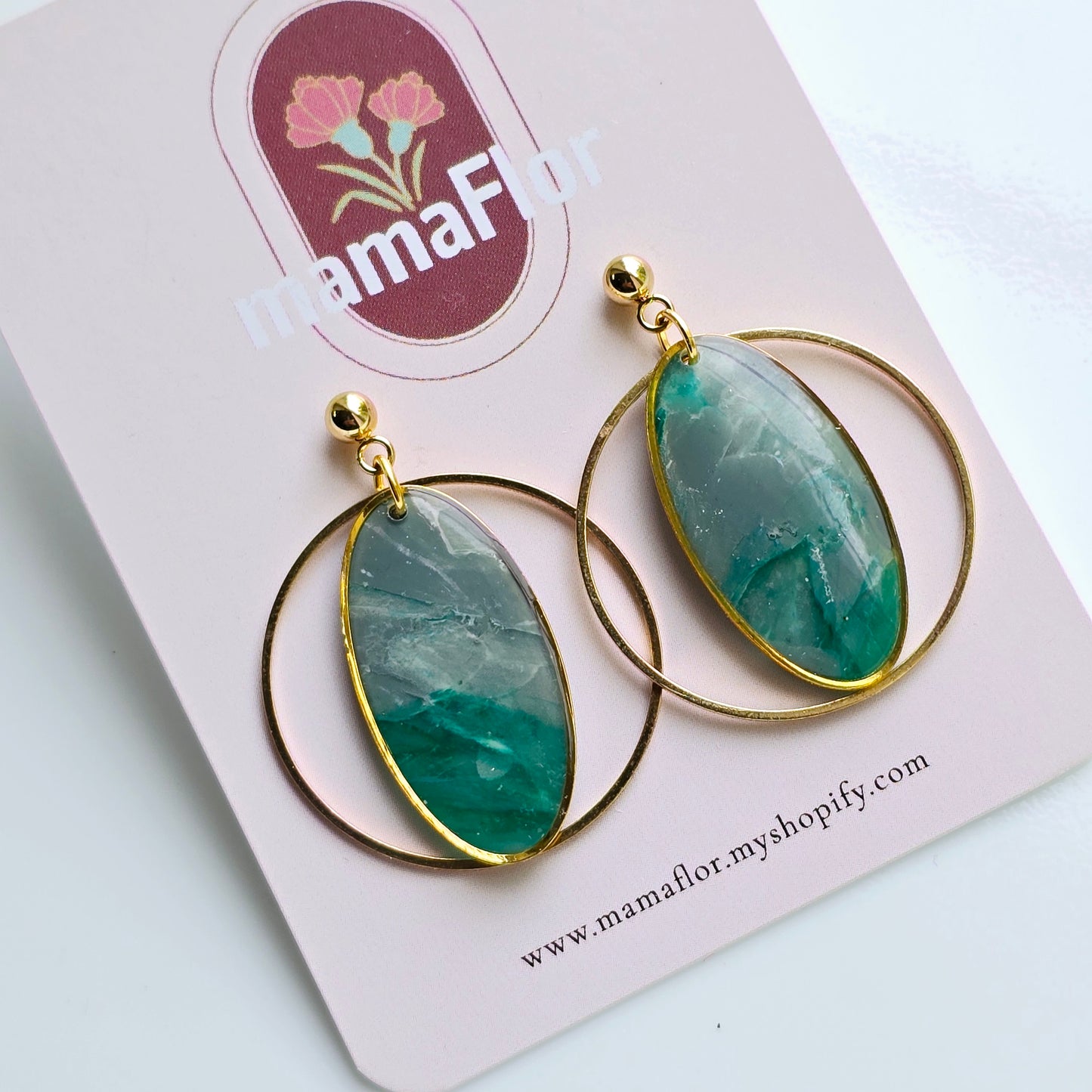 Cat Eye Hoop Earrings in blue gray marble