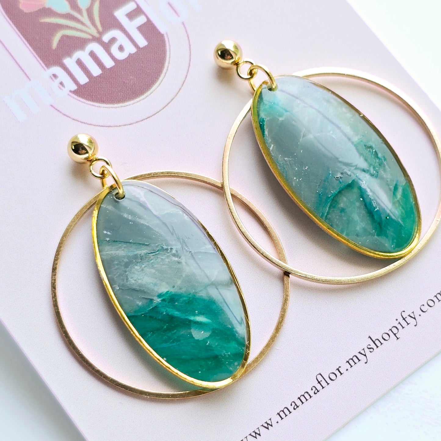 Cat Eye Hoop Earrings in blue gray marble