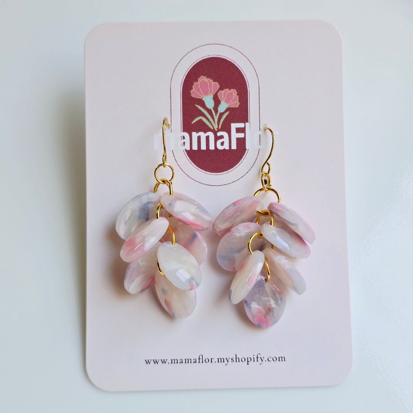 Ada Cascade Earrings in translucent pastel petals