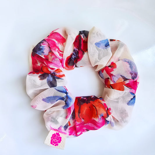 Floral Print Mesh Scrunchie