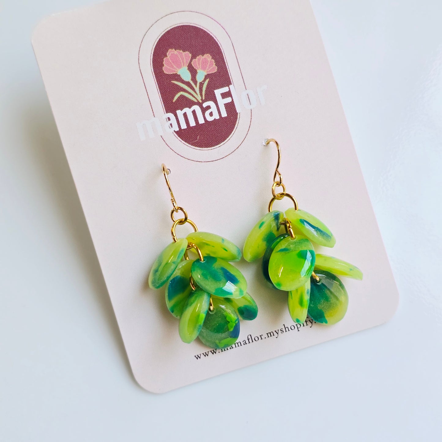 Ada Cascade Earrings in Tropical greens