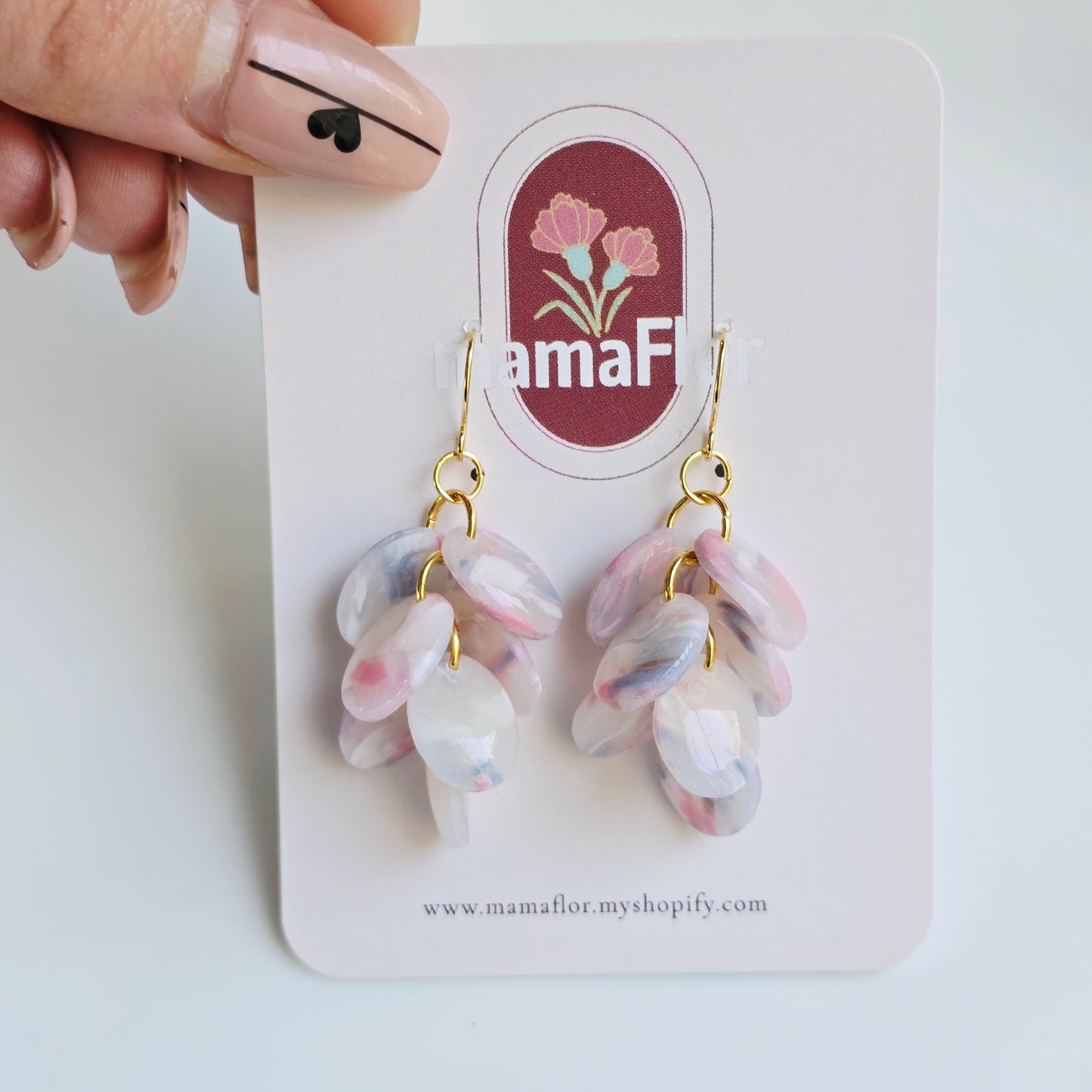 Ada Cascade Earrings in translucent pastel petals
