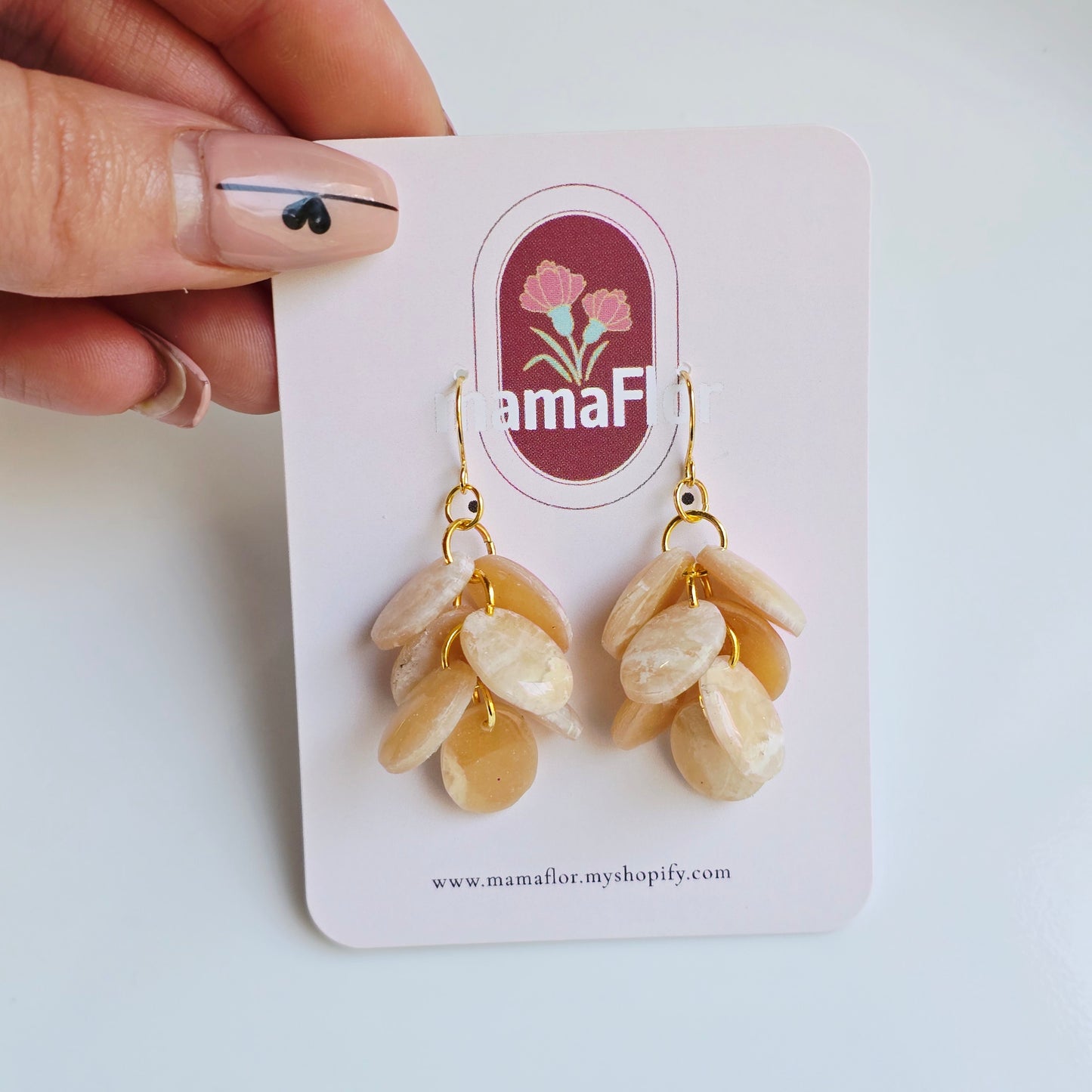 Ada Cascade Earrings in Beige Marble