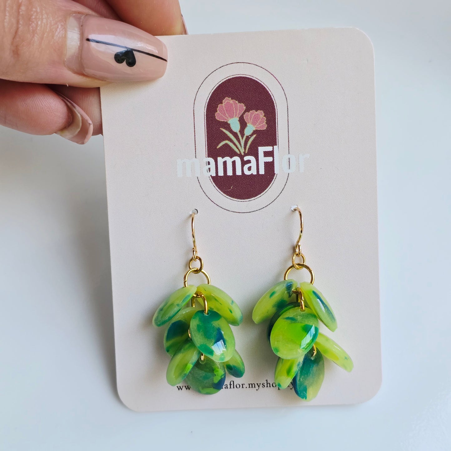Ada Cascade Earrings in Tropical greens