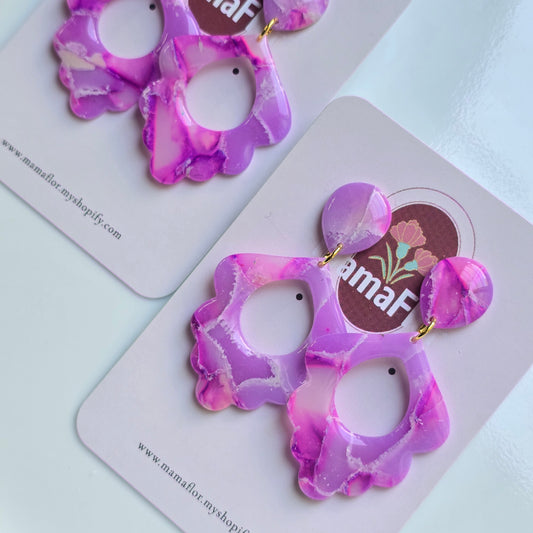 Paloma Dangle Earrings in translucent magenta marbling