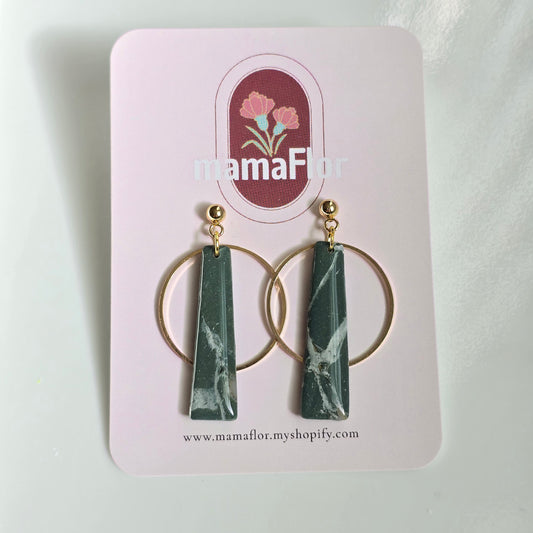 Petra Halo Dangle Earrings in green earth tone marbling