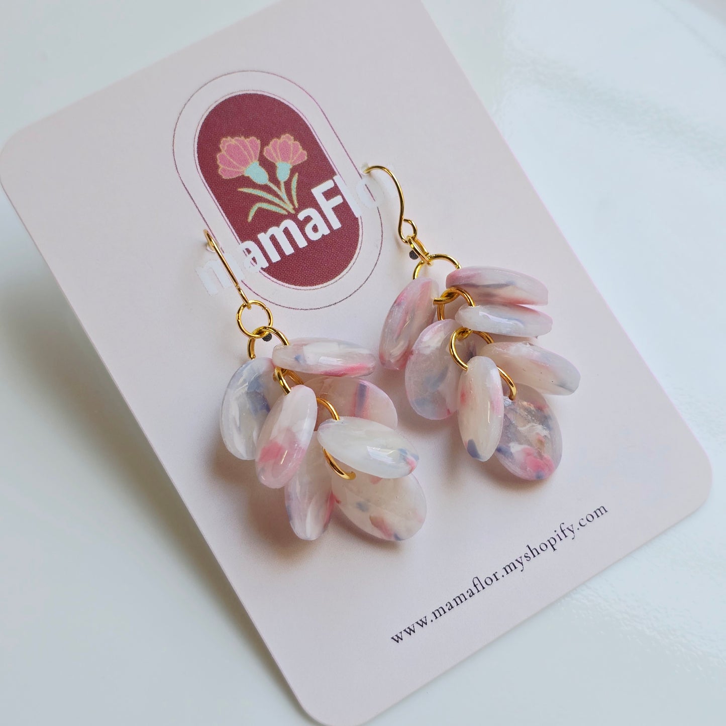 Ada Cascade Earrings in translucent pastel petals